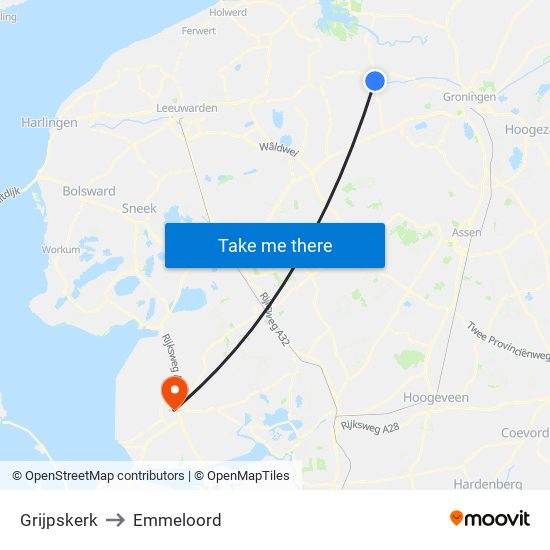 Grijpskerk to Emmeloord map