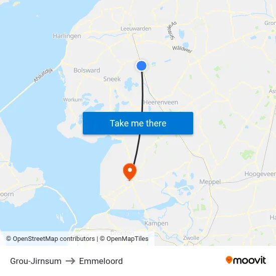 Grou-Jirnsum to Emmeloord map