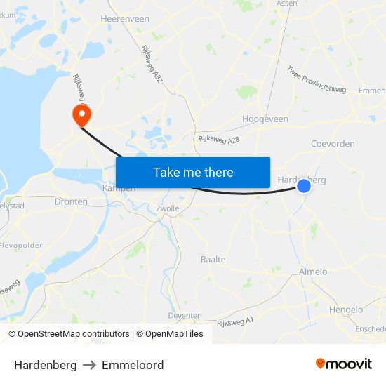 Hardenberg to Emmeloord map