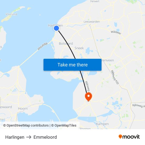 Harlingen to Emmeloord map