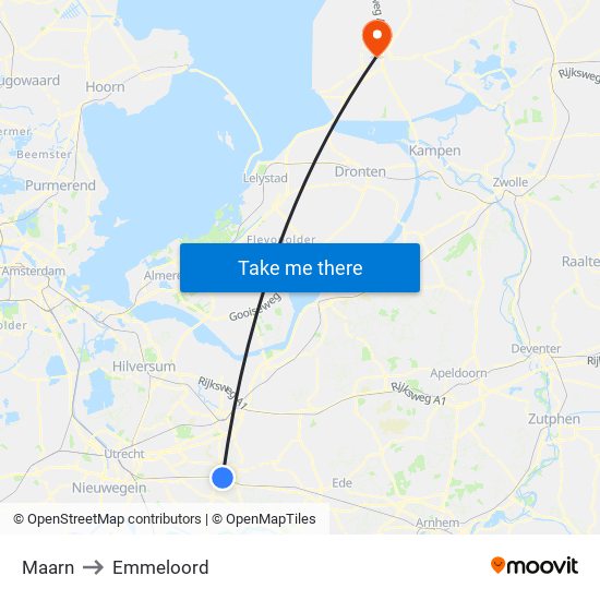 Maarn to Emmeloord map