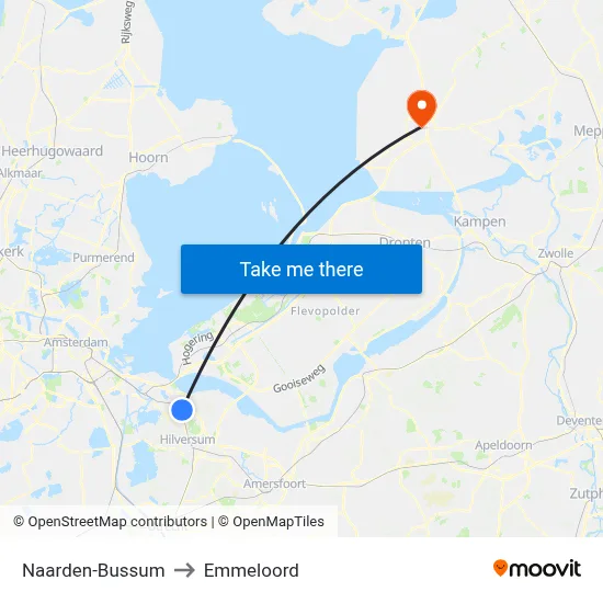 Naarden-Bussum to Emmeloord map