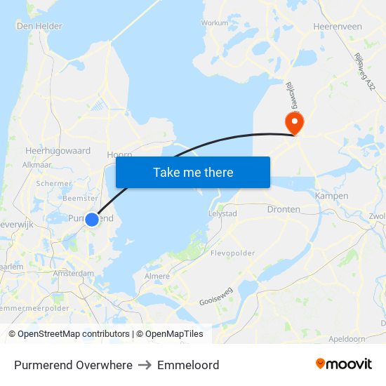 Purmerend Overwhere to Emmeloord map