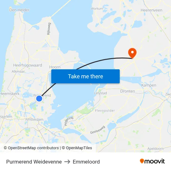 Purmerend Weidevenne to Emmeloord map