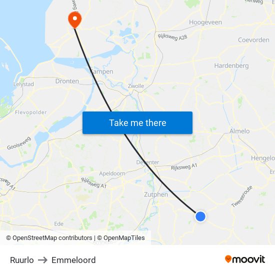 Ruurlo to Emmeloord map