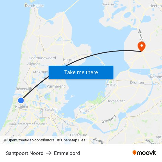 Santpoort Noord to Emmeloord map