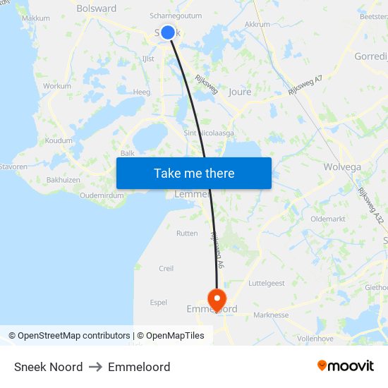 Sneek Noord to Emmeloord map