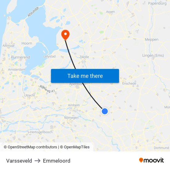 Varsseveld to Emmeloord map