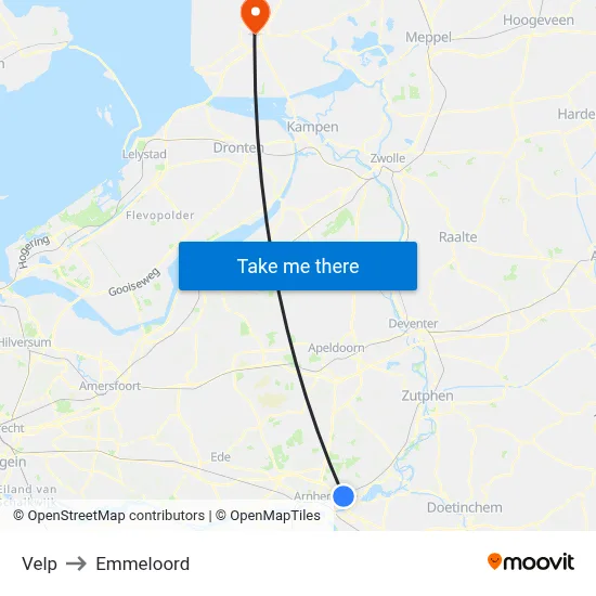 Velp to Emmeloord map