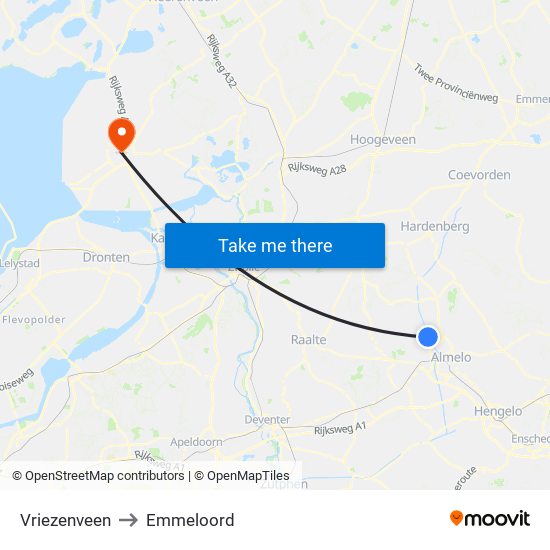 Vriezenveen to Emmeloord map
