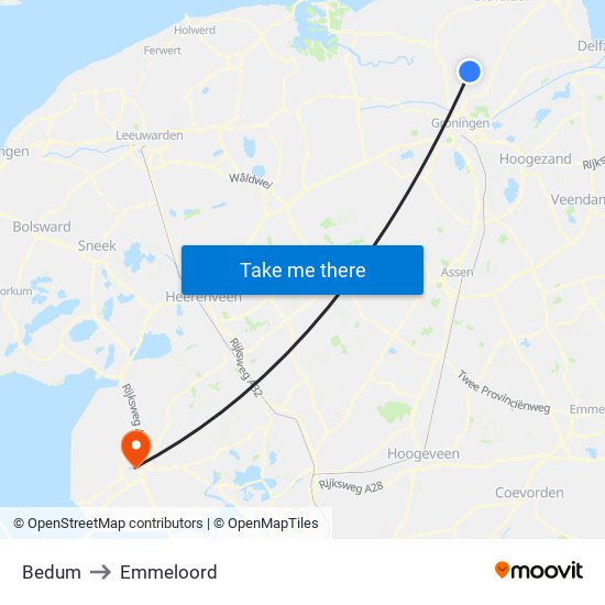 Bedum to Emmeloord map