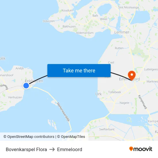 Bovenkarspel Flora to Emmeloord map