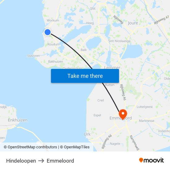 Hindeloopen to Emmeloord map