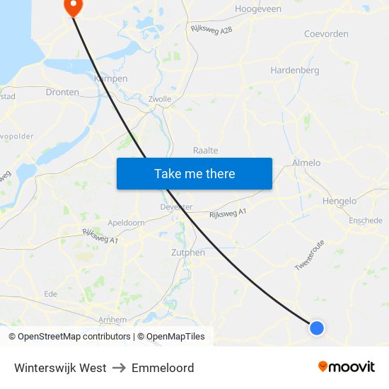 Winterswijk West to Emmeloord map