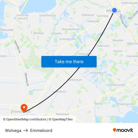 Wolvega to Emmeloord map