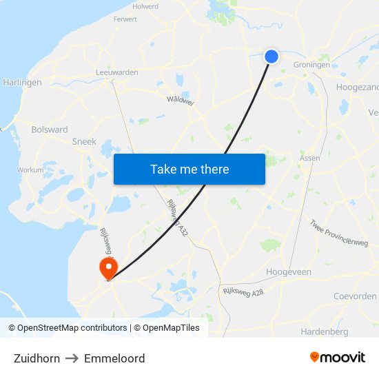 Zuidhorn to Emmeloord map