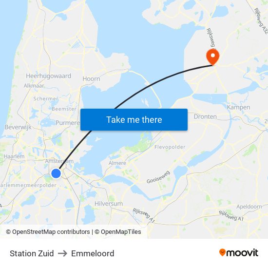 Station Zuid to Emmeloord map