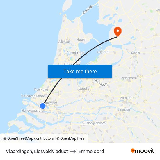 Vlaardingen, Liesveldviaduct to Emmeloord map