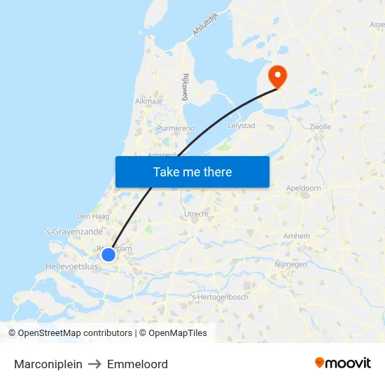 Marconiplein to Emmeloord map