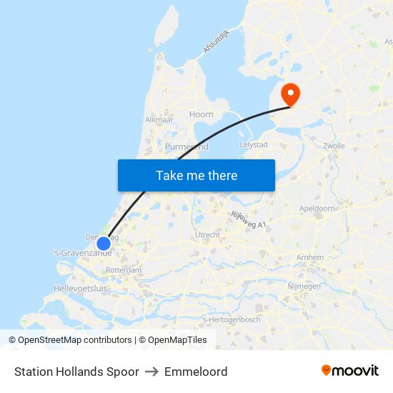 Station Hollands Spoor to Emmeloord map