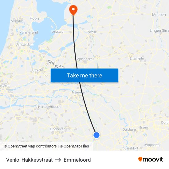 Venlo, Hakkesstraat to Emmeloord map
