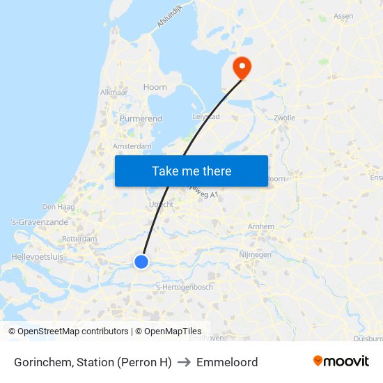 Gorinchem, Station (Perron H) to Emmeloord map