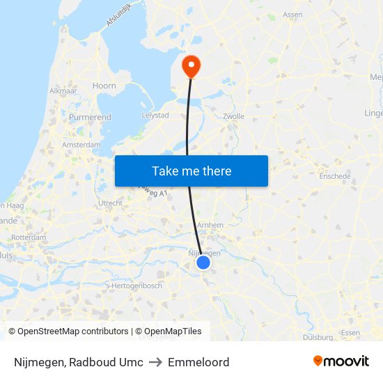 Nijmegen, Radboud Umc to Emmeloord map