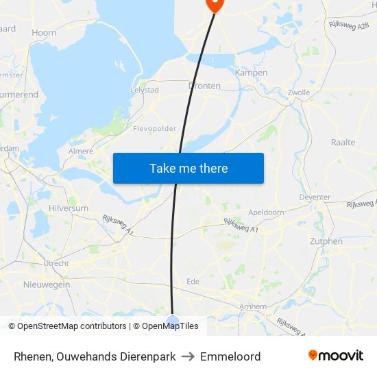 Rhenen, Ouwehands Dierenpark to Emmeloord map