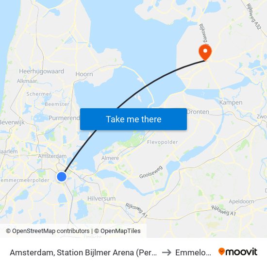 Amsterdam, Station Bijlmer Arena (Perron K) to Emmeloord map