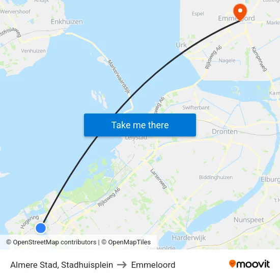 Almere Stad, Stadhuisplein to Emmeloord map