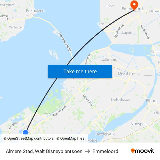 Almere Stad, Walt Disneyplantsoen to Emmeloord map