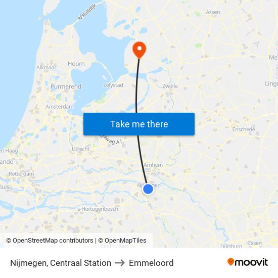 Nijmegen, Centraal Station to Emmeloord map