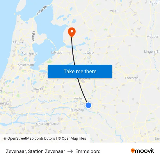 Zevenaar, Station Zevenaar to Emmeloord map