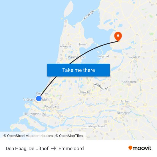 Den Haag, De Uithof to Emmeloord map