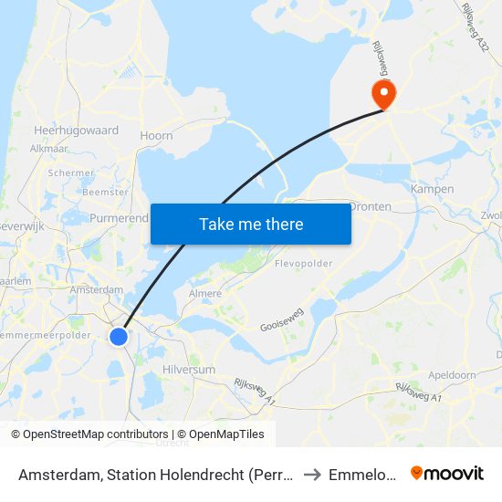 Amsterdam, Station Holendrecht (Perron H) to Emmeloord map