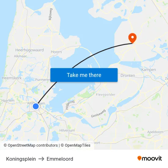 Koningsplein to Emmeloord map