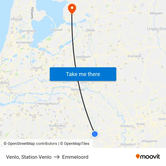 Venlo, Station Venlo to Emmeloord map