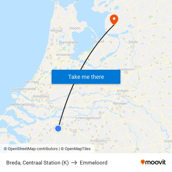 Breda, Centraal Station (K) to Emmeloord map