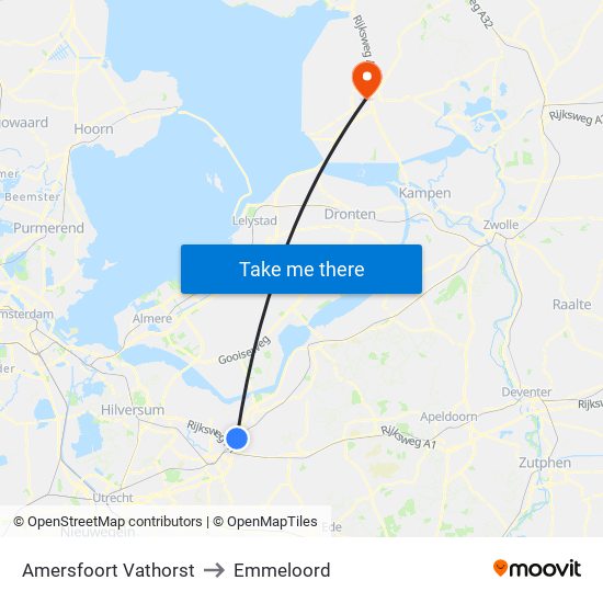 Amersfoort Vathorst to Emmeloord map