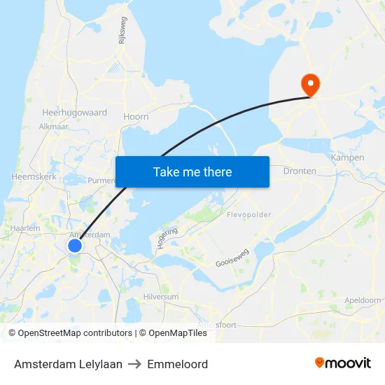 Amsterdam Lelylaan to Emmeloord map