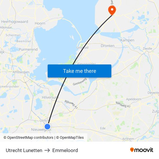 Utrecht Lunetten to Emmeloord map