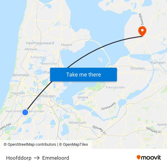 Hoofddorp to Emmeloord map