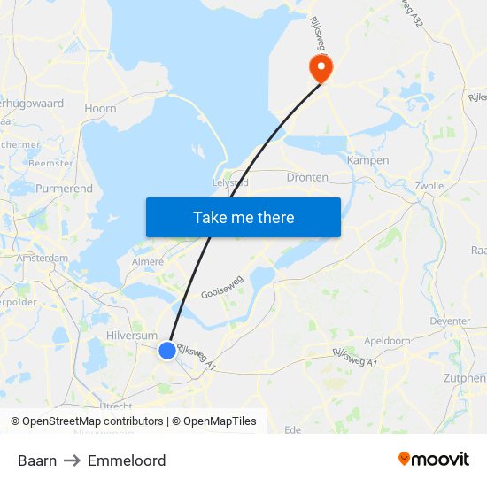 Baarn to Emmeloord map