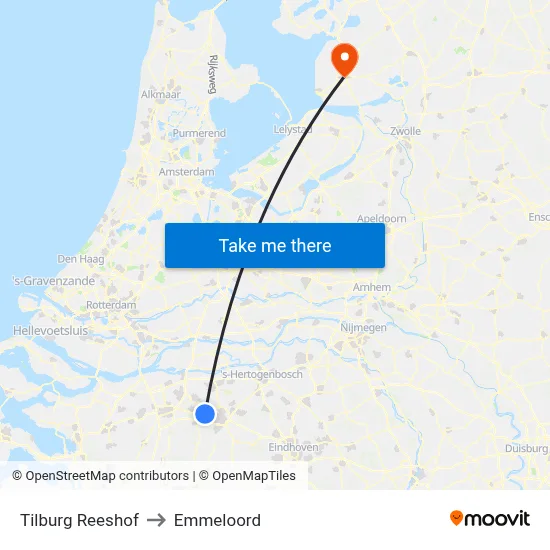 Tilburg Reeshof to Emmeloord map