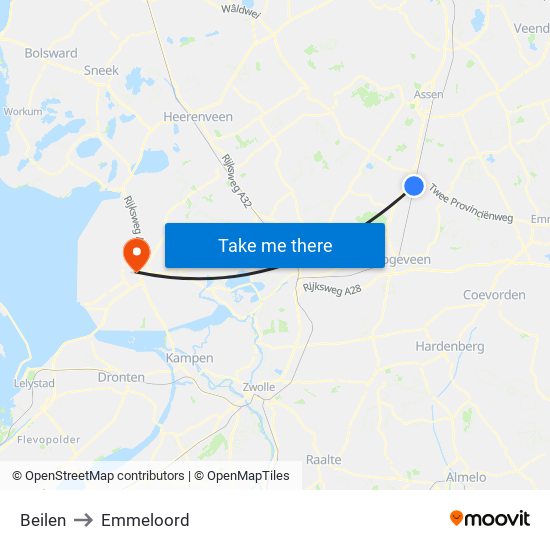 Beilen to Emmeloord map