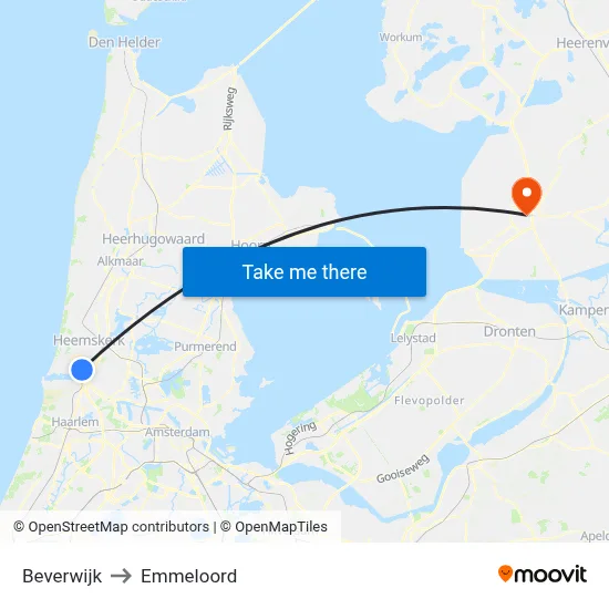 Beverwijk to Emmeloord map