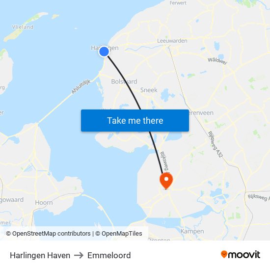 Harlingen Haven to Emmeloord map