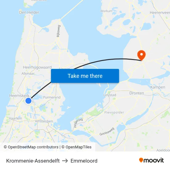 Krommenie-Assendelft to Emmeloord map
