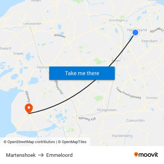 Martenshoek to Emmeloord map