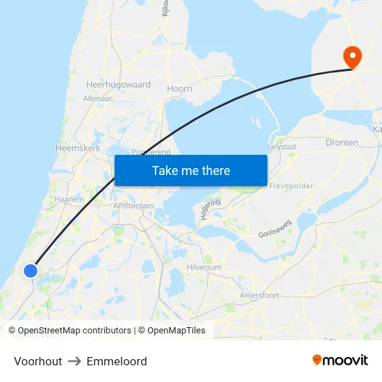Voorhout to Emmeloord map